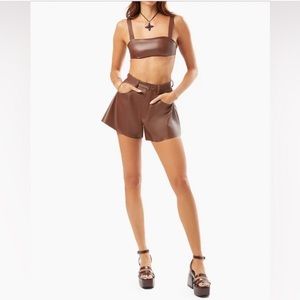 Weworewhat cacao brown vegan leather flare bell short & bra top set sz. 27 small